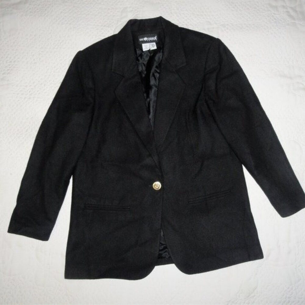100% Wool Blazer Jacket Black 12P One Button NICE! - Picture 1 of 7